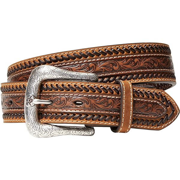 ARIAT Floral Stamped Leather Men's Belt, Medium Brown