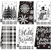 Bencailor 6 Pcs Christmas Kitchen Towels Winter Christmas Hand Dish Towels Absorbent Soft Farmhouse Dishclothes Sets 16x24inch for Housewarming Gift (Black, White,Winter Plaid)
