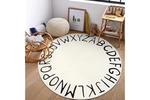 LIVEBOX Round ABC Play Room Rug for Kids, Alphabet Nursery Rug for Boys Girls, Circle Area Rug for Playroom, Machine Washable Rug Educational Crawling Mat for Children Classroom Toy Room(71",Black)