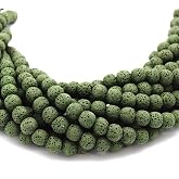 Beadlanta | Olive Green Round 8mm Lava Beads for Jewelry Making | Semi Precious Stone | Dragon Stone | Gemstone Beads | Natural Beads for Bracelets and Bracelet Making