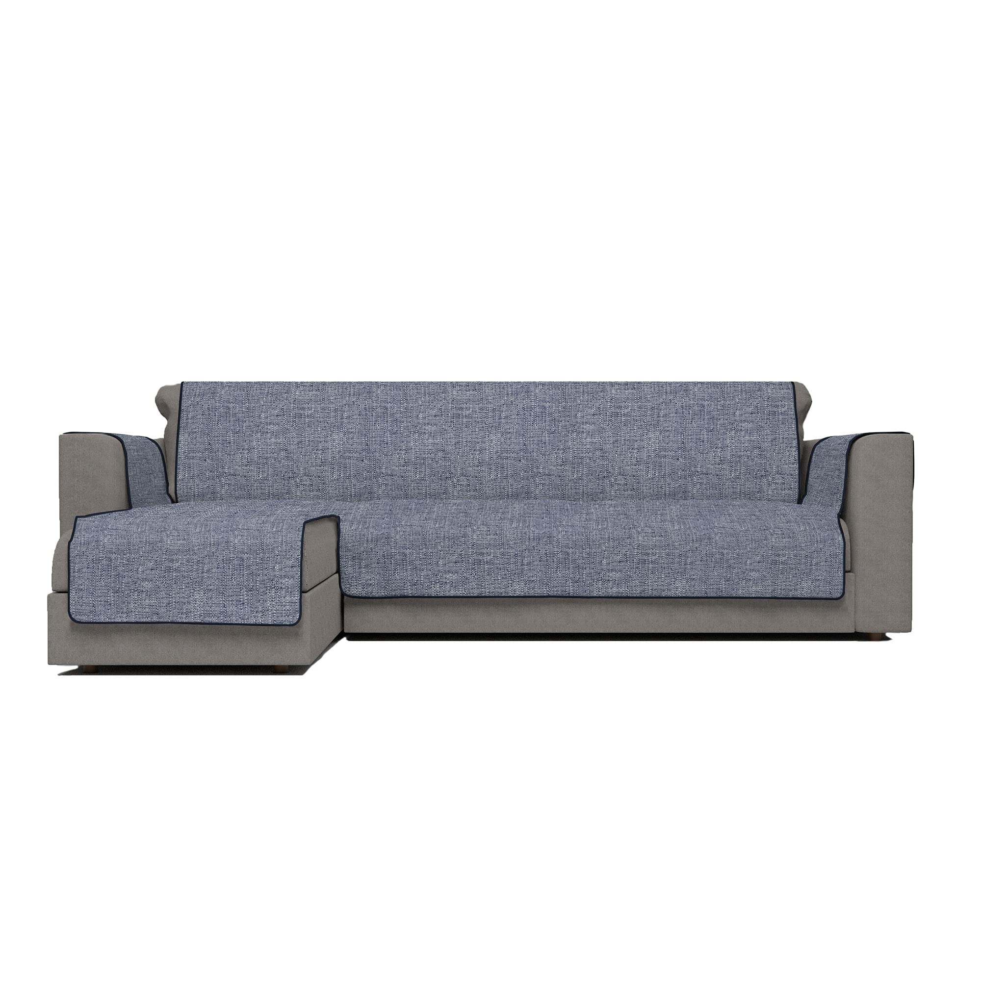 Italian Bed Linen Comfort anti-slip sofa cover with chaiselongue,290cm, dark blue, Polyester