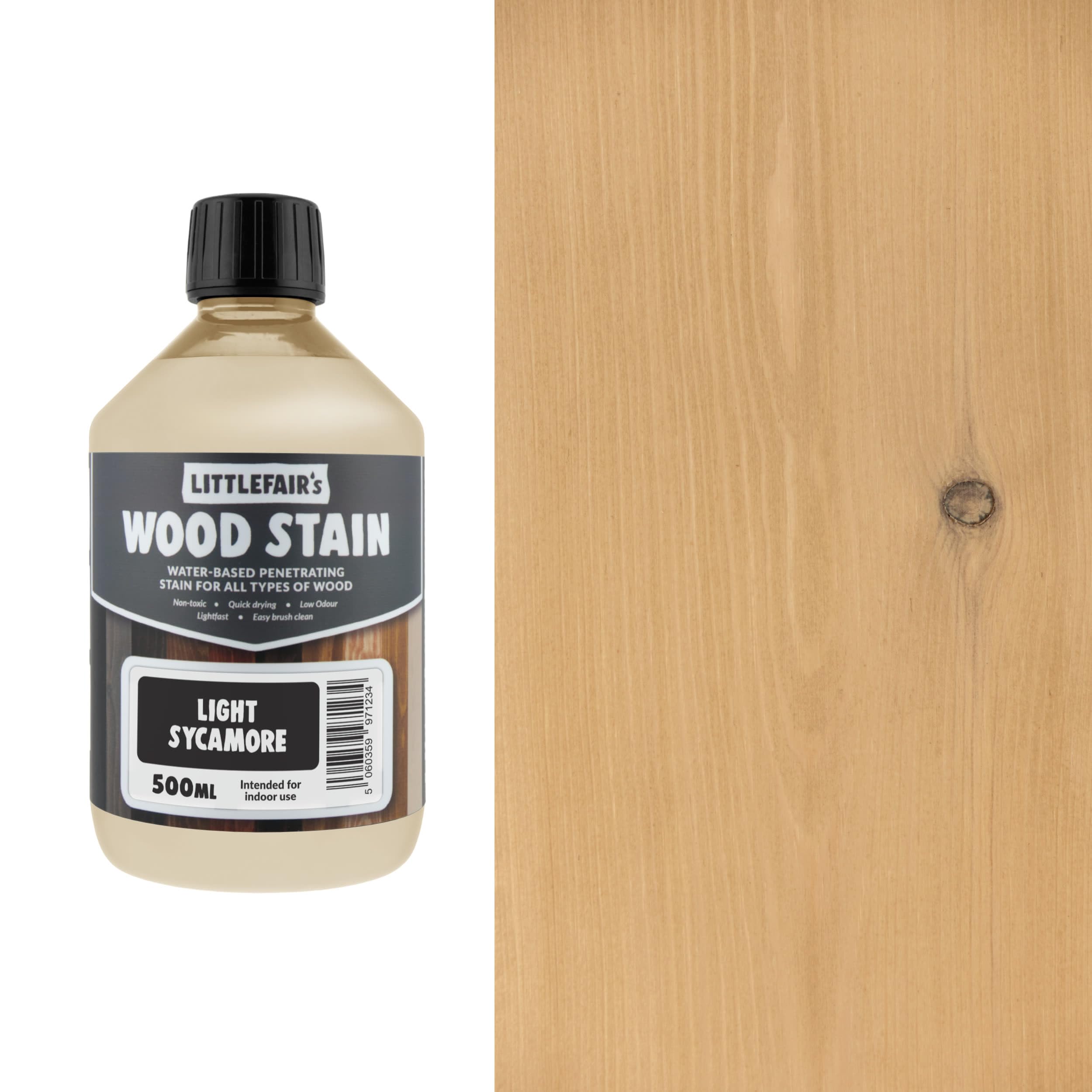 Littlefair's Wood Stain Water-Based - (Light Sycamore) – Non-Toxic, Eco-Friendly & Quick Drying - Easy-to-Apply, Concentrated Formula for All Wood Types – 500ml