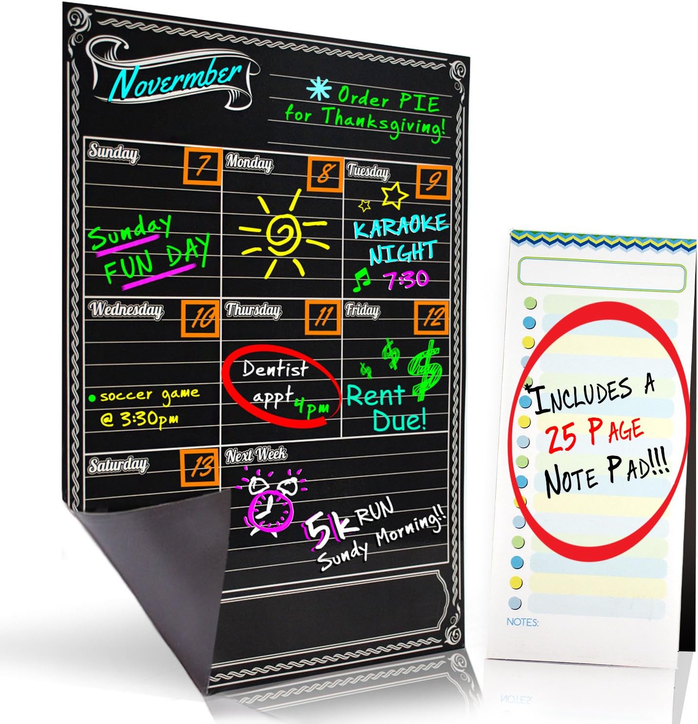 Bigtime Weekly Family Calendar Planner / Day Organizer. Magnetic Dry Erase Chalkboard Style Background for Mom - 16x11.75