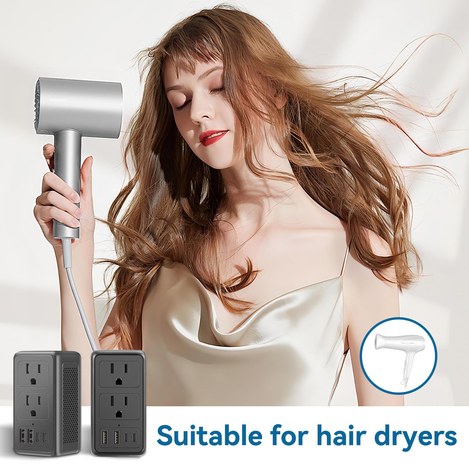220V to 110V Voltage Converter US to Europe Travel Plug Adapter for Hair Dryer International Universal Travel Adapter with 2 USB A and 2 USB C, Power Converter Adapter Combo for US/EU/UK/AUS