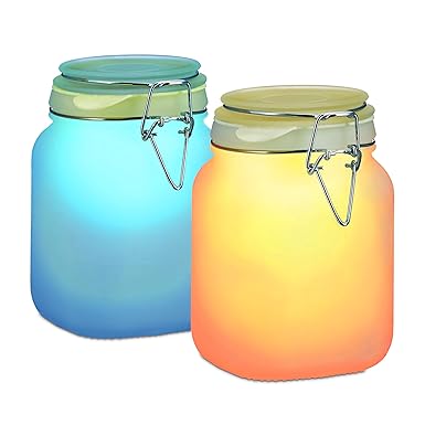 Relaxdays Solarleuchte im Einmachglas, Solar Glas mit 2 LED, Wasserdicht, Farbwechsel, Satiniertes Glas, 1 L, HBT: 16 x 10 x 