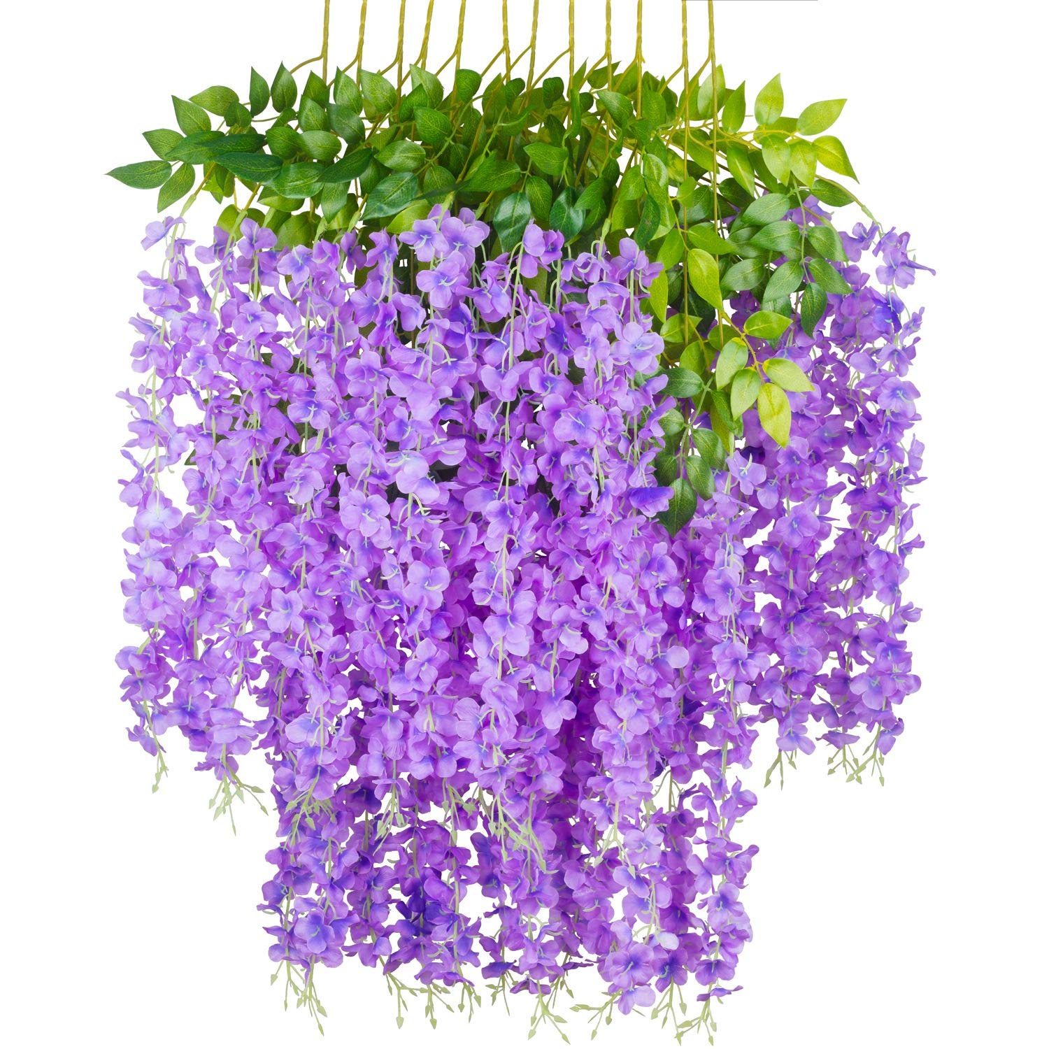 Photo 1 of GPARK (36 Branches 12 Pack /45 inch /3.7ft Wisteria Hanging Artificial Flowers Fake Bushy Silk Vine Garland String for Wedding Party Garden Greenery Home Wall Deco Purple