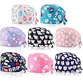 Coume 8 Pcs Nurse Caps for Women Nursing Working Caps with Button and Sweatband Adjustable Elastic Scrub Hats for Dentist