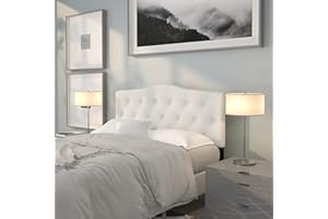 EMMA + OLIVER Tufted Upholstered Full Size Headboard in White Fabric