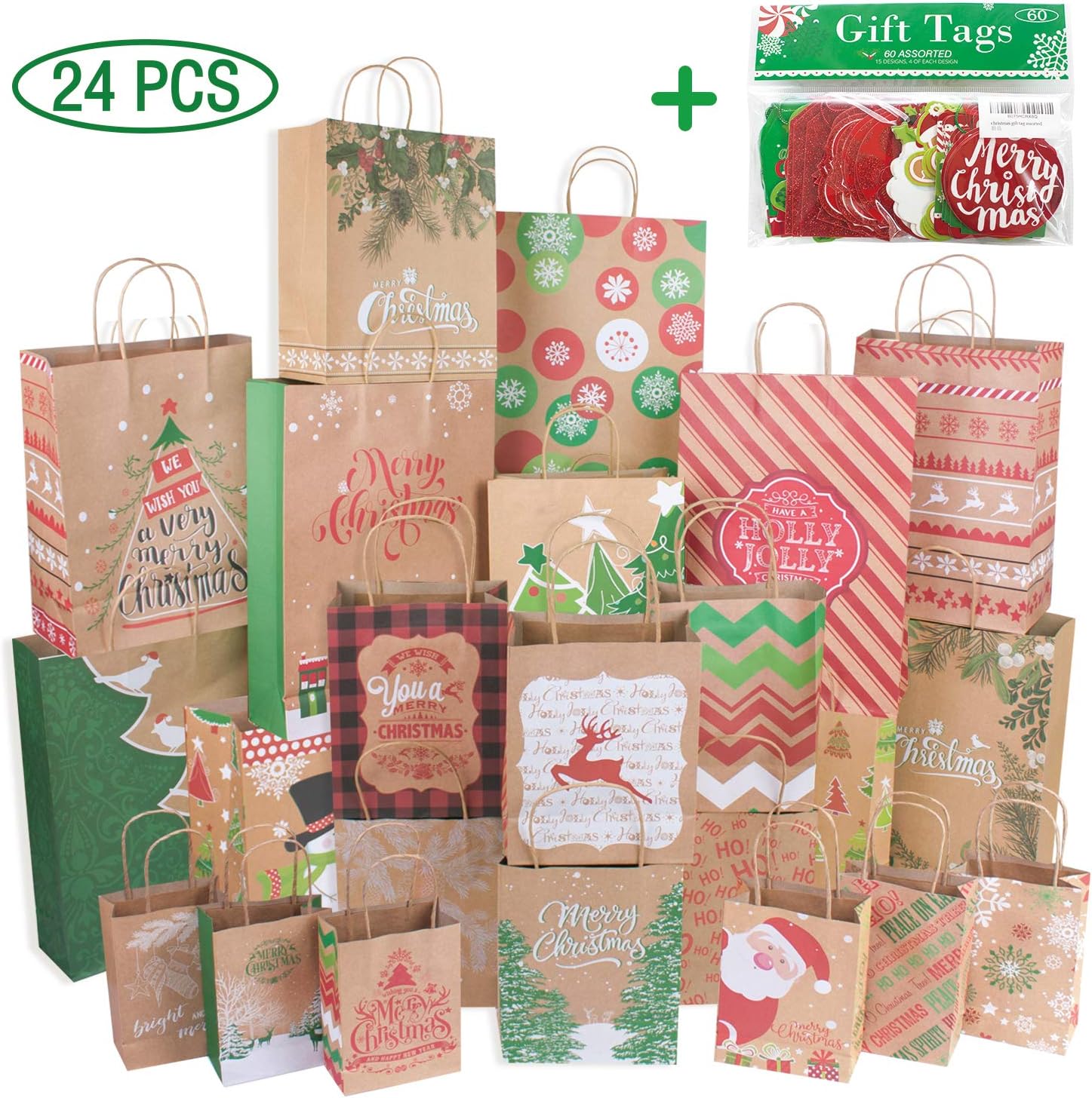 Christmas Gift Tags 60 Count with Untied String (15 Assorted Glitter, Foil, Printed Designs for DIY Xmas Present Wrap and Label Package Name Card): Garden & Outdoor