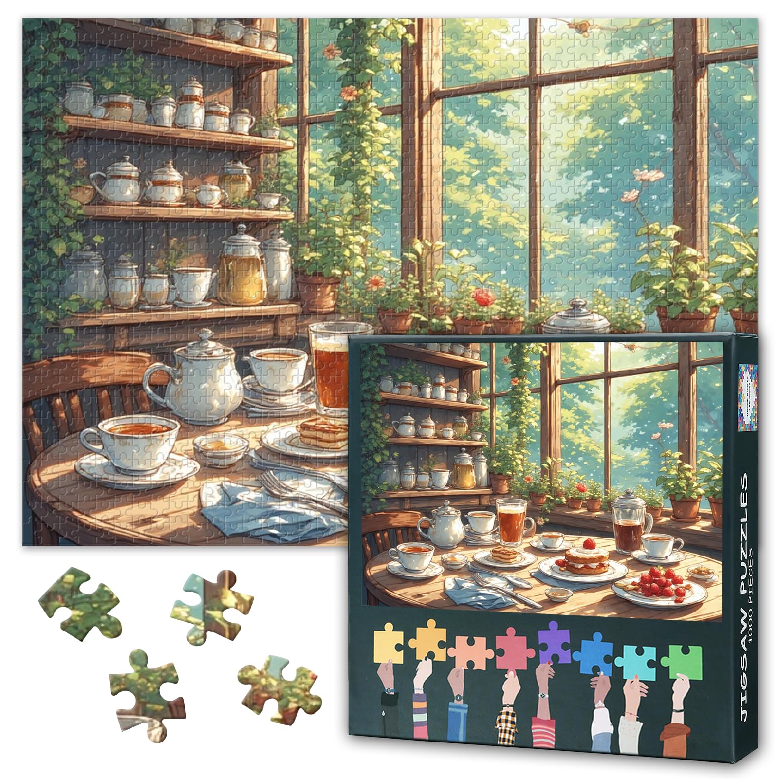 1000 Pieces Cafe Puzzles for Adults Intelligence Challenging Cozy Coffee Shop Jigsaw Puzzles for Family Game Gifts Coffee Cake Afternoon Tea Puzzle Art for Home Decor 27.5"X19.7"