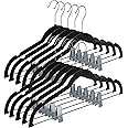 Home-it Pants Hangers with Clips 10 Pack - Black Velvet Hangers Non Slip Space-Saving for Pants, Skirts, Coats, Dresses, Tank Tops, Clothes Hangers - Felt Skirt Hangers Ultra Thin