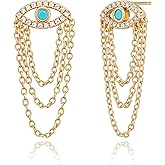 LOYATA Dangle Chain Earrings for Women-Small Gold Cubic Zirconia Drop Long Stud Earrings 14K Gold Plated/925 Sterling Silver Post Hypoallergenic Dangly Earrings Wedding Everyday Ear Jewelry Gifts