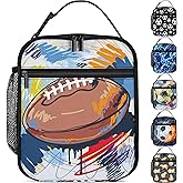 American Football Lunch Box Boys Girls Insulated Lunch Bag Reusable Lunchbox with Side Pocket, Rugby Lunch Box for Girls Boys, Waterproof Lunch Tote Bag for Women Men Kids Work Office School Picnic