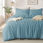 MILDLY Super Soft Duvet Cover - 100% Washed Microfiber Grayish Blue Comforter Cover Set 3 Pieces with Zipper Closure & Corner Ties (No Comforter)