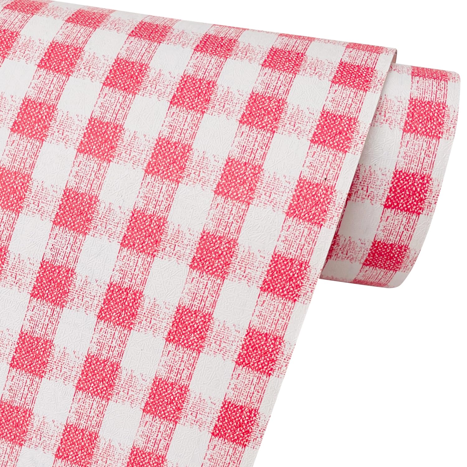 LoveFaye Pink Checked Furniture Paper Mediterranean Style Countertop Door Sticker Shelf Liner 17.7inch by 9.8 Feet