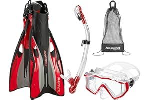 Phantom Aquatics Rapido Boutique Collection Clareza Three Window Tempered Glass Lens Mask Fin Snorkel Set with Snorkeling Gear Carry Bag