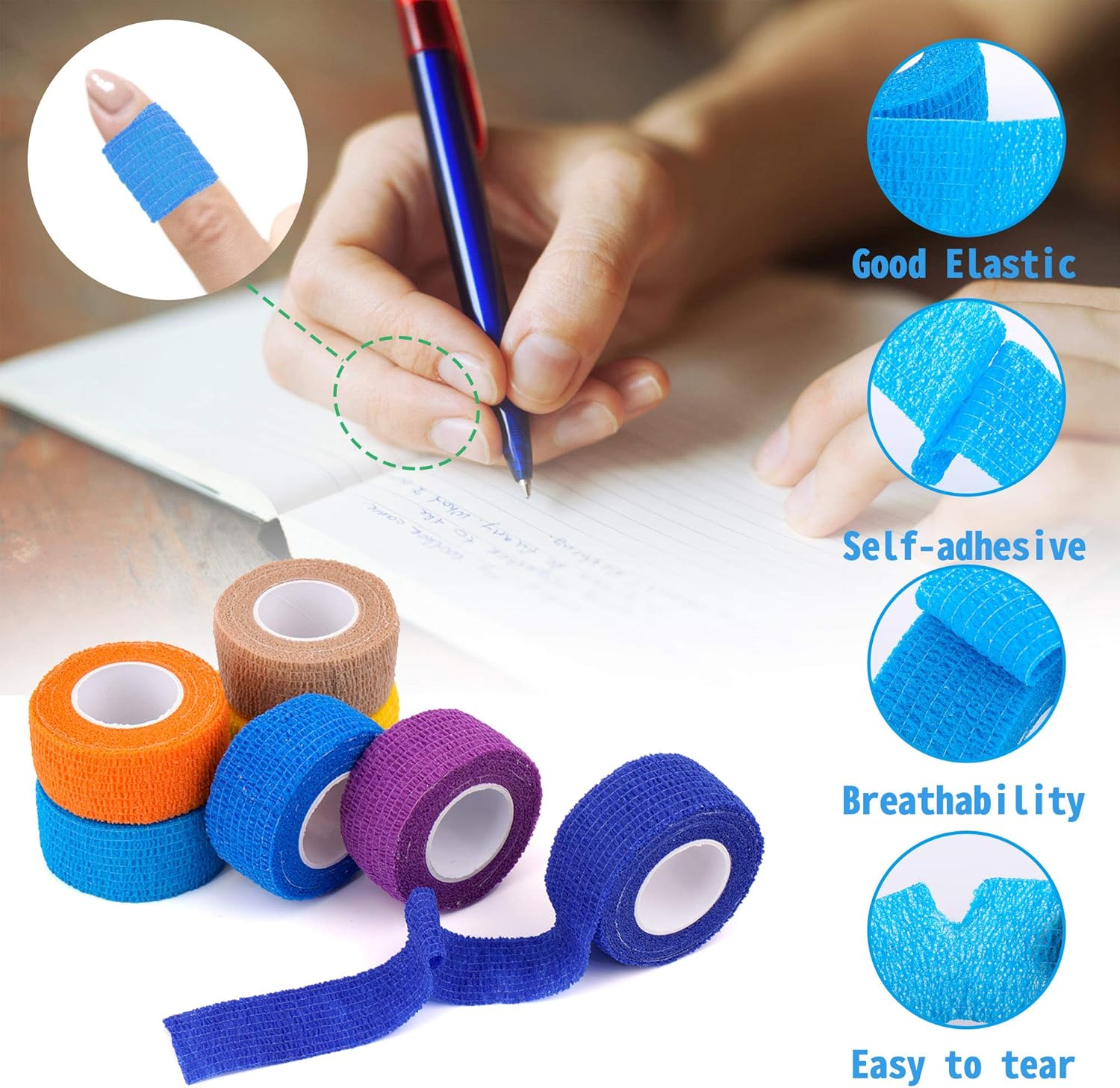 24 Pack Self Adherent Cohesive Wrap Bandages 1 Inches X 5 Yards, First Aid Tape, Elastic Self Adhesive Tape, Athletic, Sports wrap Tape, Bandage Wrap for Sports, Wrist, Ankle (Rainbow Color): Health & Personal Care