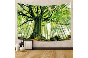 Nature Forest Thick Tree Wall Tapestry Large 3D Print Wall Art Hanging for Bedroom Living Room Dorm Decor, Green and White，80