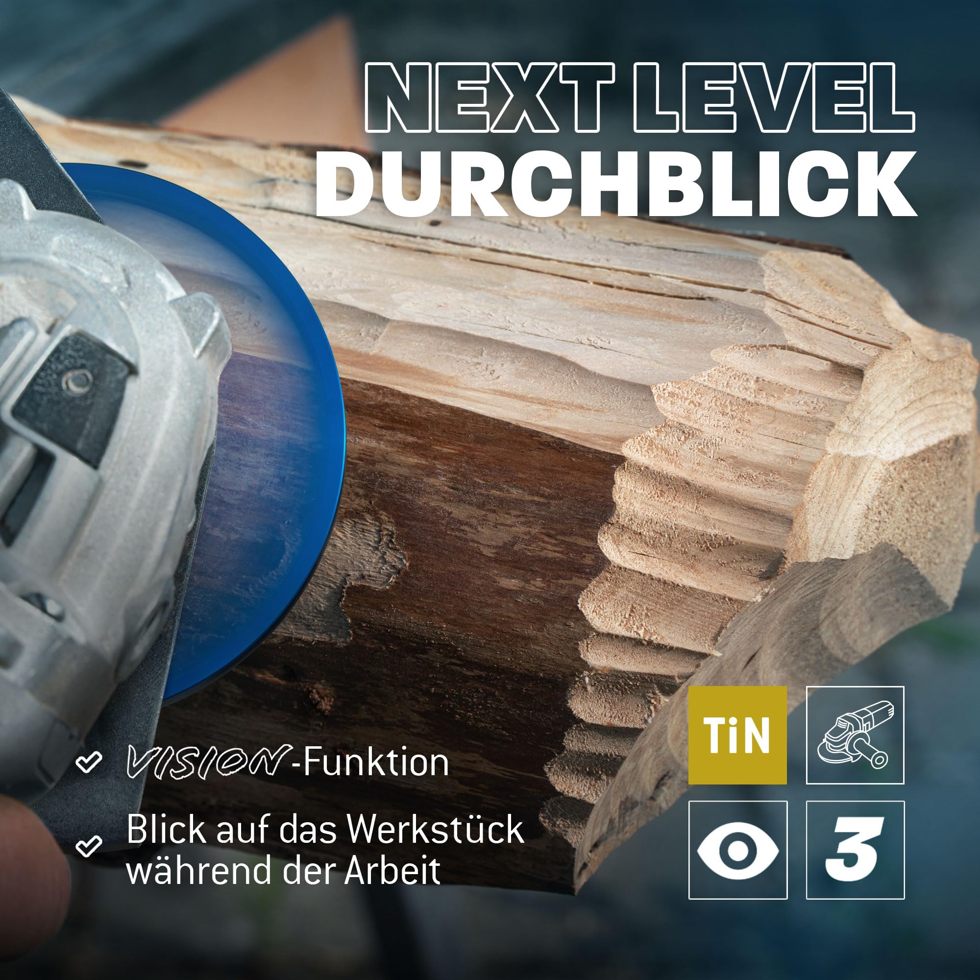 QUALITÄT AUS DEUTSCHLAND Bayerwald Werkzeuge NeoPlane - Frässcheibe Schnitzscheibe für Holz passend Winkelschleifer - Carving mit freier Sicht - wechselbare TiN-beschichtete HM Zähne lange Standzeit 5