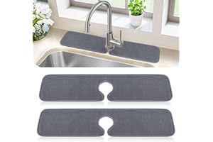 PoYang 2 Pack Kitchen Sink Splash Guard: Long Faucet Mat for Kitchen Sink, Super Absorbent Microfiber Sink Protector Mat, Kitchen Sink Mat Machine Washable Sink Water Splash Guard 24'' x 5.1''