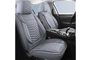 HChengkikz Leather Car Seat Covers,Breathable and Waterproof Faux Leather Automotive Seat Covers for Cars,Universal Driver Seat Cover for Most SUV Truck Sedan(Style1,2 PCS Front Seat,Grey)