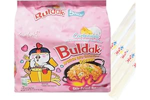 Munchmo- Buldak Ramen Carbonara, Buldak Noodles Carbonara, Buldak Carbonara 5 Packs with Munchmo Chopsticks