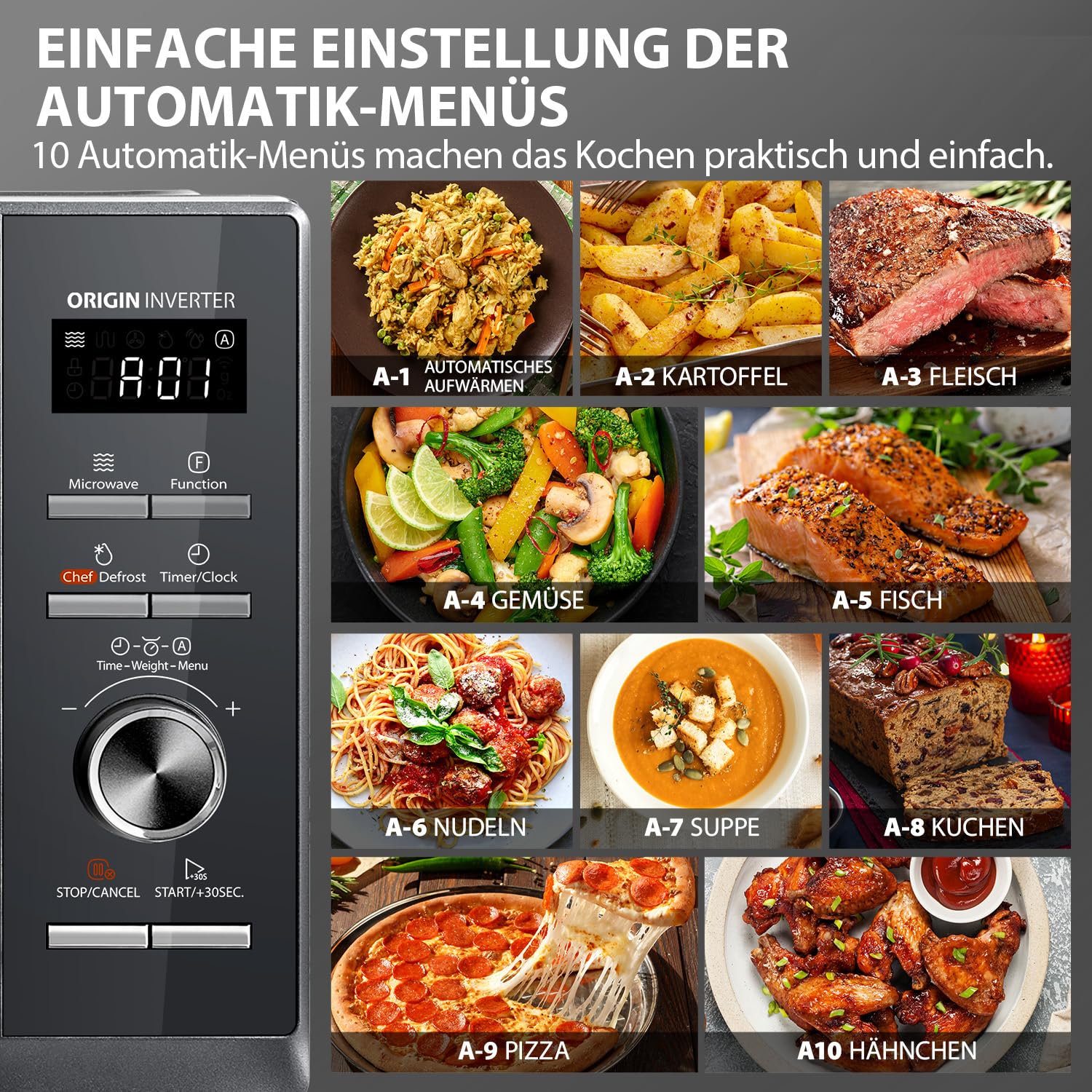 Toshiba MW3-AC26SFI(MG) Mikrowelle mit Grill und Heißluft 6-in-1 Mikrowellenherd mit Dampfgarer 26L 900W Origin Inverter, Chef Defrost, Konvektion, Kombi., Dampf, Grill, Air Fry Auto Menü, Grau 4