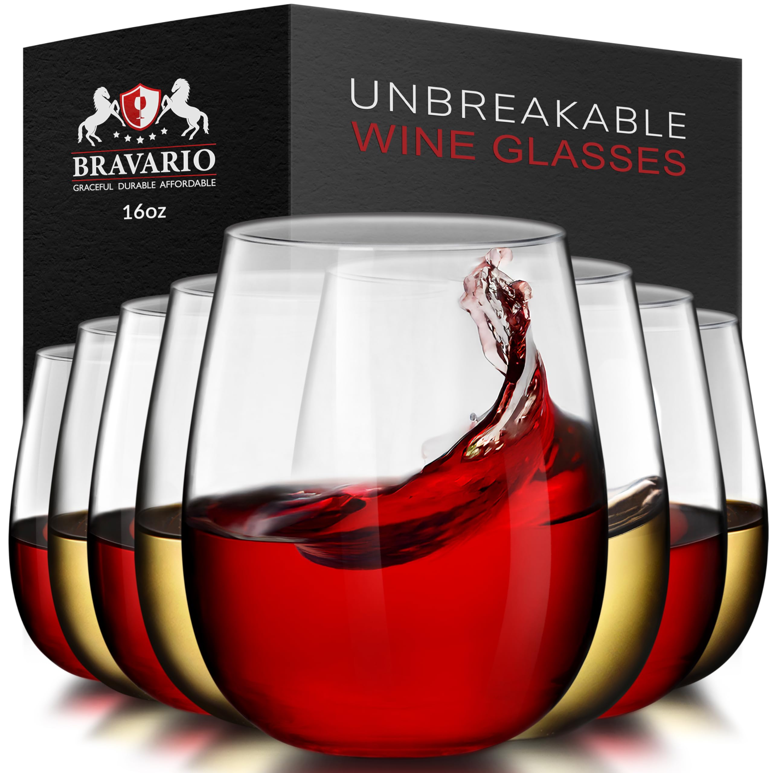 View 1 of ***ONLY 3*** Bravario Unbreakable Stemless Plastic Wine Glasses | Reusable | Shatterproof 100% Tritan Plastic | Dishwasher-Safe | BPA-free | Awesome for Indoor & Outdoor | 16 oz, Set of 3