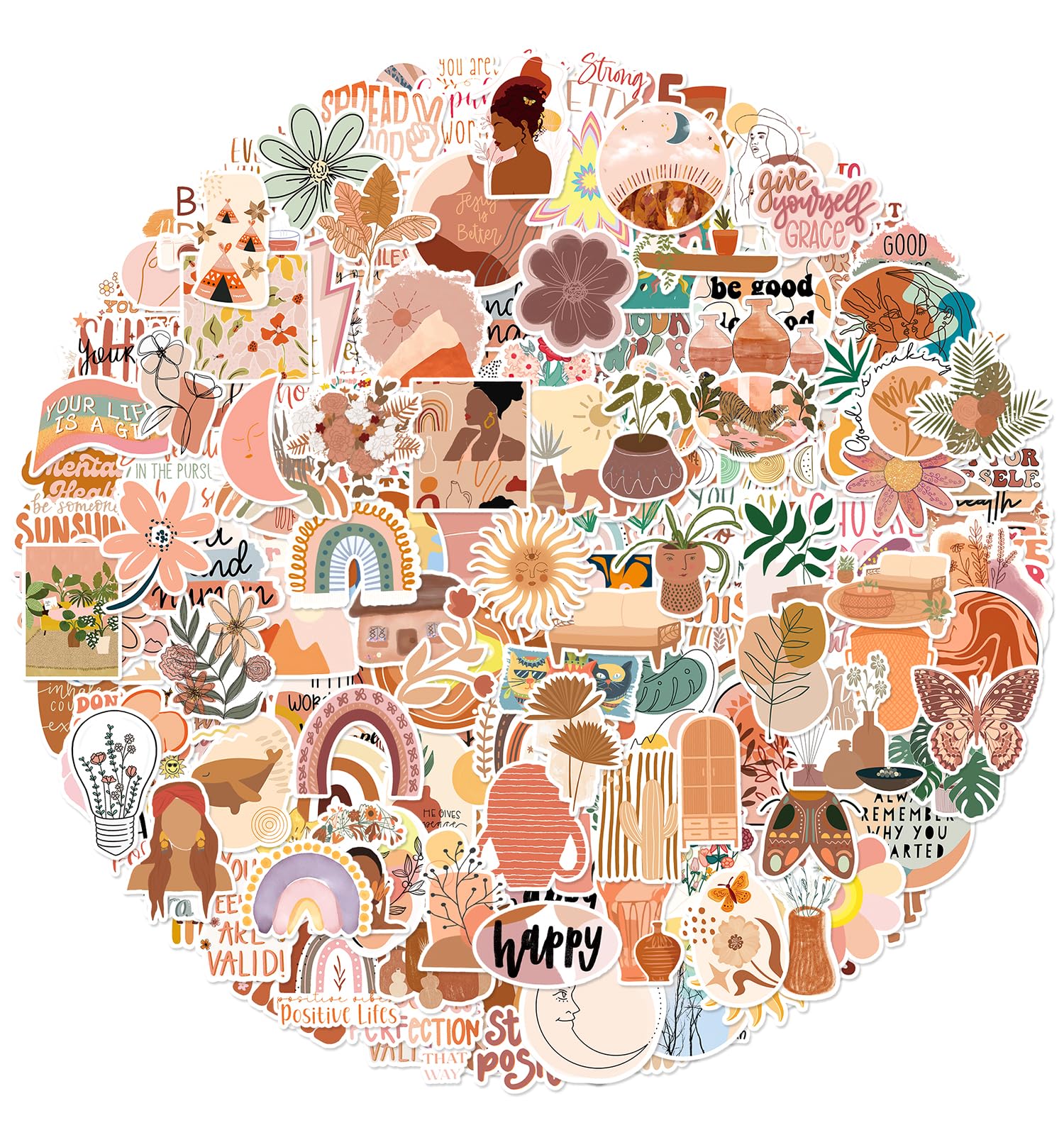 200Pcs Boho Stickers, Vintage Stickers Motivational Aesthetic Sticker Vinyl Sticker for Water Bottles Laptops Journals Positive Affirmation Sticker for Adult Teen Kid Classroom Prizes