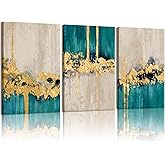 RZIGERNO 3 Pcs Green and Gold Abstract Wall Art Modern Luxury Framed Canvas Prints 12x16 Inch MinimalismTextured Painting Poster Wall Decor for Living Room Bedroom Office
