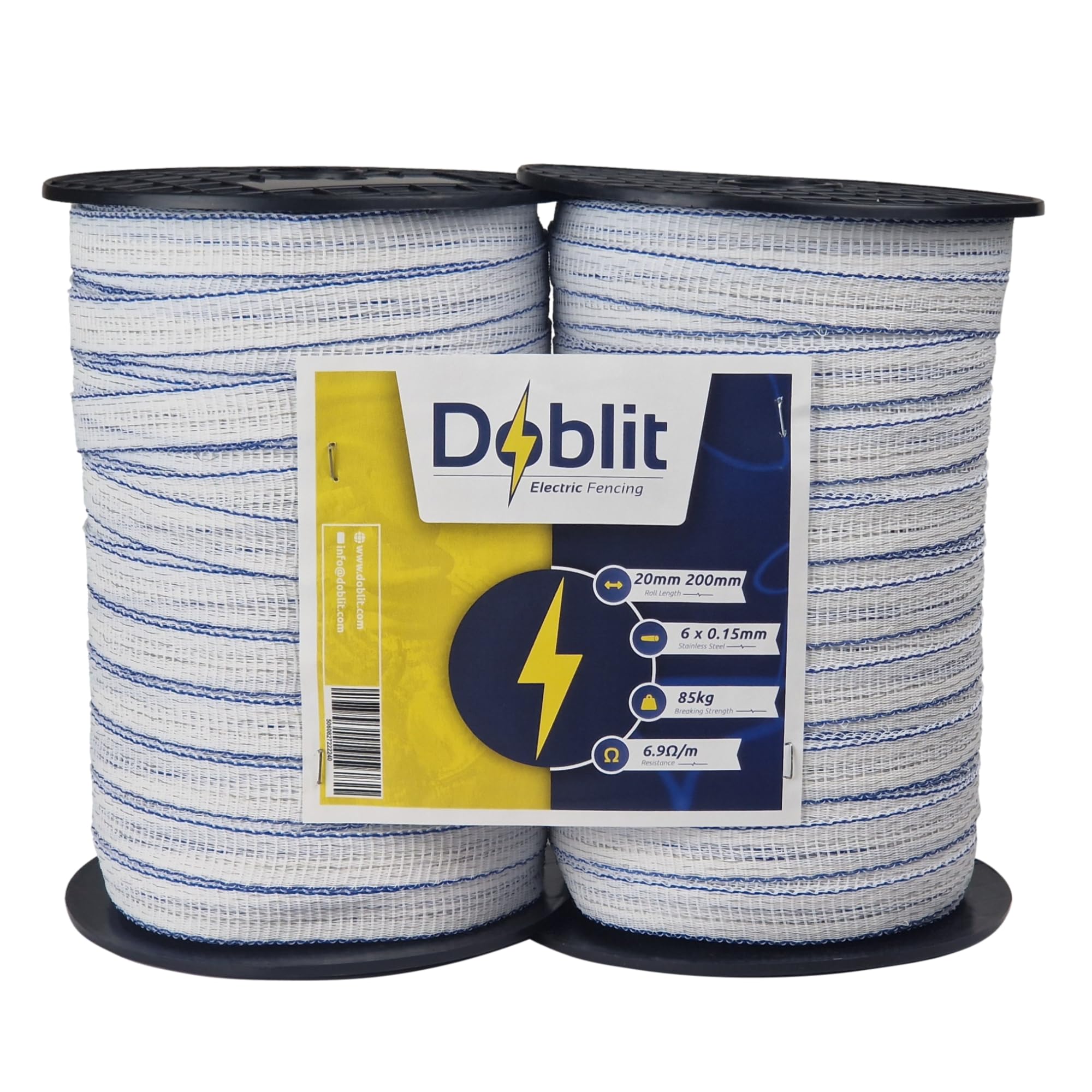Doblit Poly Tape 20mm Twin Pack | Electrifiable Fence Conductor / Permanent & Portable Fencing Ideal for Horse Paddock and Grazing / 200m / (White)