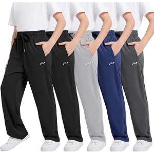 WULFUL 5 Pack Boys Athletic Pants - Moisture Wicking Mesh Joggers with Pockets, Comfortable Sweatpants for Kids Teens