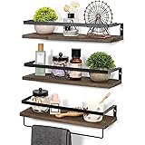 Set of 3, Wall Floating Bathroom Shelves with 1 Towel Bar - Wall Mounted Hanging Shelf for Bedroom, Living Room, Kitchen Stor