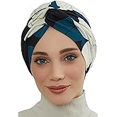 Aisha's Design Maharajah Instant Turban Hijab for Women Headwrap Lightweight Headscarf Modest Headwear for Women Indigo