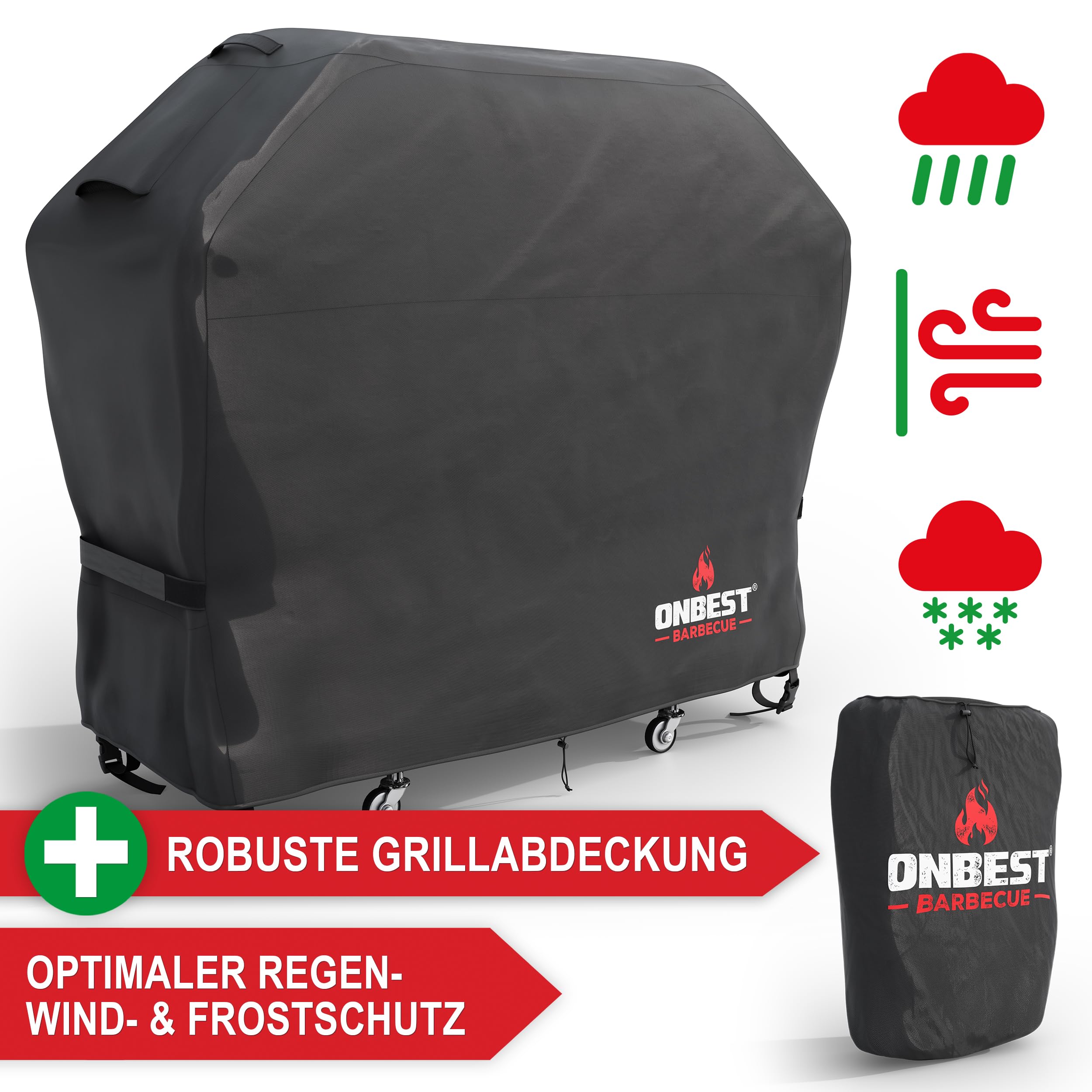 ONBEST Holzkohlegrill mit Grillrost aus Gusseisen – PLUS Abdeckung - XXL BBQ Grill mit Deckel – mobiler Grillwagen mit klappbaren Ablagen – Grillrostverstellung –Thermometer – Flaschenöffner 6