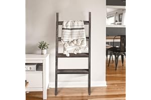 NeuType 4-Tier 48" x 22" Blanket Ladder Quilt Rack Blanket Ladders for The Living Room Vintage Walnut Ladder Shelf Blanket Ladder Farmhouse Decorative Ladder Wood Ladder Boho Shelf Decor