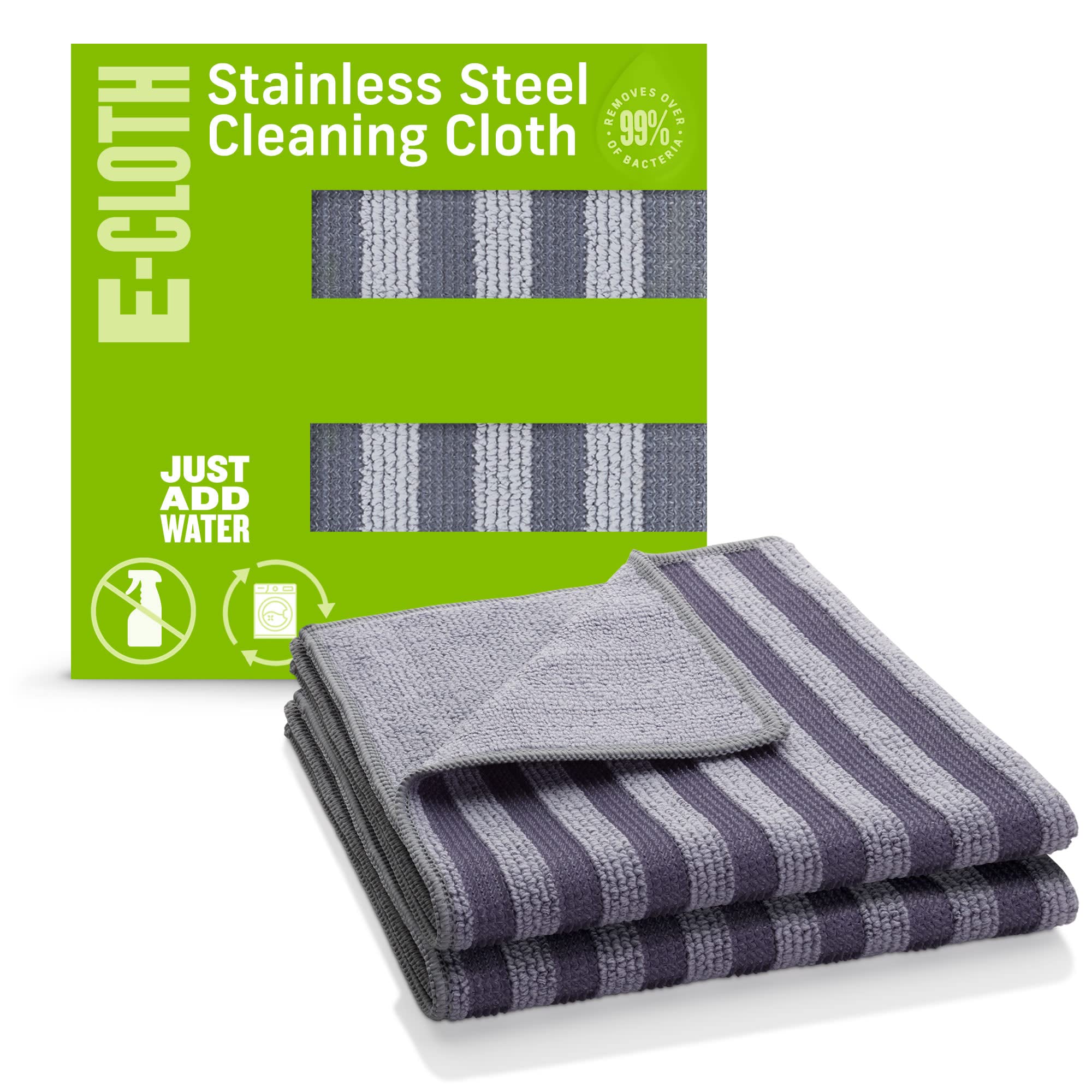 E-Cloth Stainless Steel Cleaning Cloth, Premium Microfibre Stainless Steel Cleaner for Appliances, Great for Oven, Stove and Refrigerators, Washable and Reusable, Gray & Silver, 2 Cloth Set
