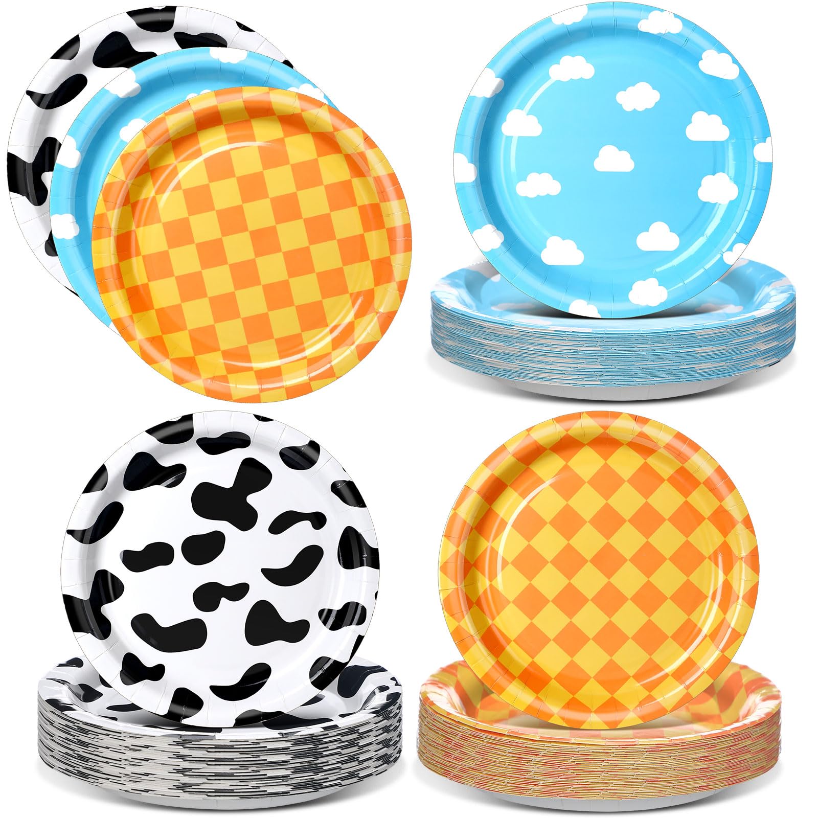 Photo 1 of Motiskyy 48 Pack 9 Inch Cartoon Plates for Birthday Party Supplies Large Size Sky Cloud Tableware Decorations Baby Shower Birthday Party Favors(Cartoon)