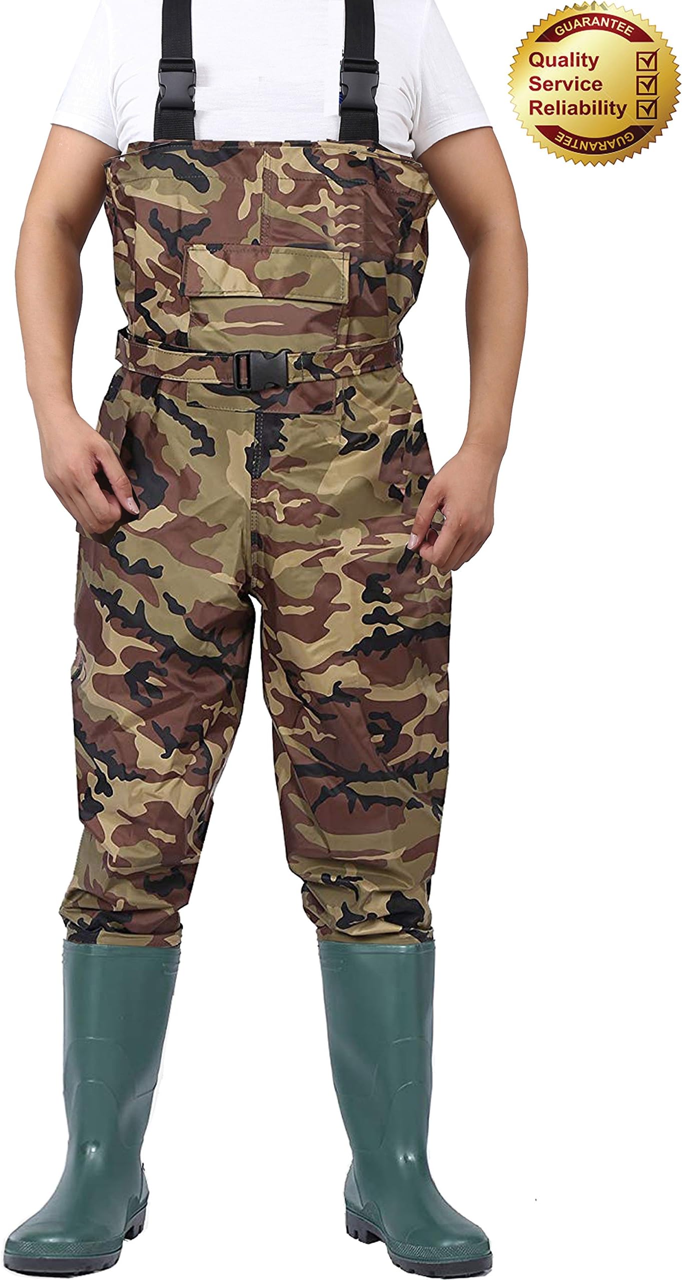Men Waders Waterproof Chest Waders Bootfoot Chest Wader Light Hunting Fly Fishing Waders for Men with Boots Nylon/PVC Wader Camouflage/Brown 8-14
