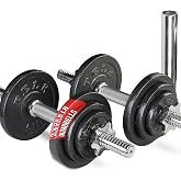 TELK &ndash; Adjustable Dumbbell Set &ndash; Home Gym Weight Set with Baked Enamel Cast Iron Plates &ndash; Space-Saving Free Weights for Strength Training