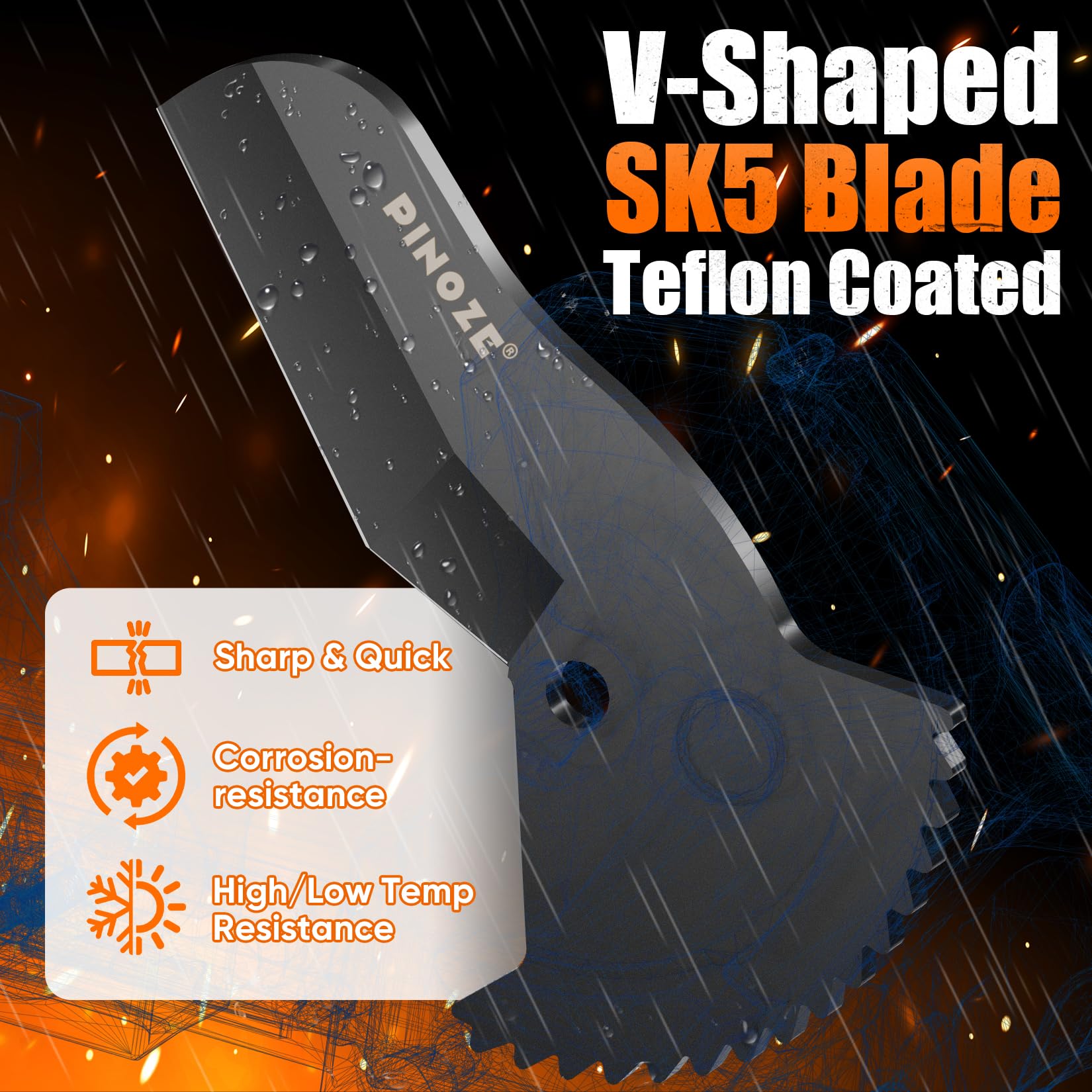 PINOZE PVC-Rohrschneider, 3-Gang-Einstellung, Schnitt bis zu 63 mm, Ratschen-Rohrschneider-Werkzeug, robust für PVC, PPR, PE, PEX, Kunststoffschläuche und Sanitärrohre mit Teflon-SK5-Klinge 3