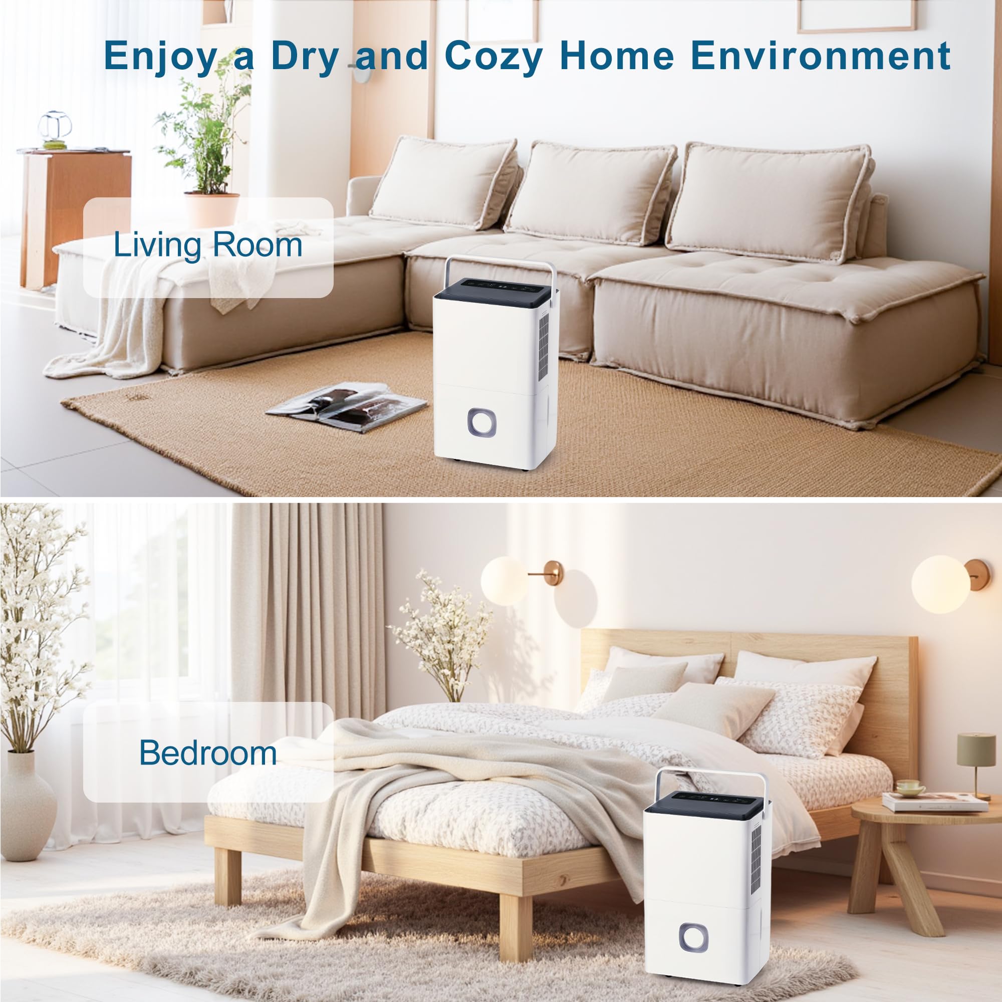 Megonia Elektrischer Luftentfeuchter für Haus: 65L/Tag, Automodus, 4.5L Wassertank mit Ablaufschlauch, Leise Raumentfeuchter für Keller, Büro, Schlafzimmer, Badezimmer, Wohnung, Küche bis 120m² 9