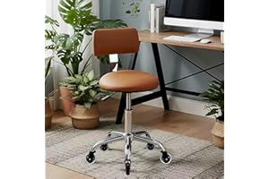 FREEKYROCK Rolling Stool Chair with Wheels, Office Drafting Chair with Back Support, Height Adjustable Standing Desk Stool with PU Leather Cushion for Home Office Kitchen Vanity Spa Garage Tattoo Dentist(Camel)