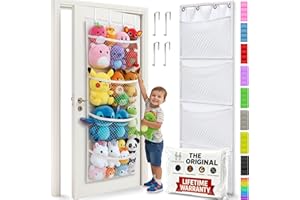 Honeyera The Original Stuffed Animal Storage (Patented) - Over Door Organizer for Stuffies, Baby Ideas Holder, Toy Plush Hammock Hanging Net Big Girls Toddler Large Bag Animals Stuffy Behind