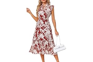 JASAMBAC Women’s 2024 Floral Print Midi Dresses Sleeveless Ruffle Hem Casual Dress A Line Flowy Beach Dresses