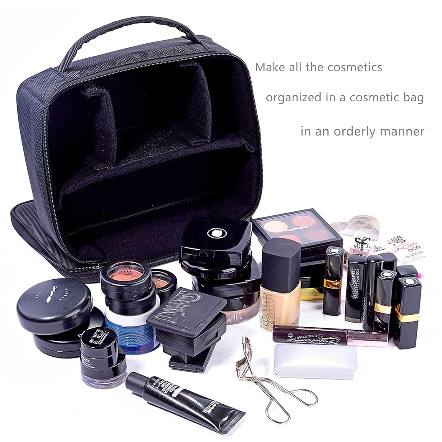 ROWNYEON Makeup Train Case Makeup Bag Organizer Travel Makeup Case Cosmetic Bag Proffessional Portable Storage Bag for Cosmetics Makeup Brushes Gift for Girls Women 9.8'' Mini Black : Beauty