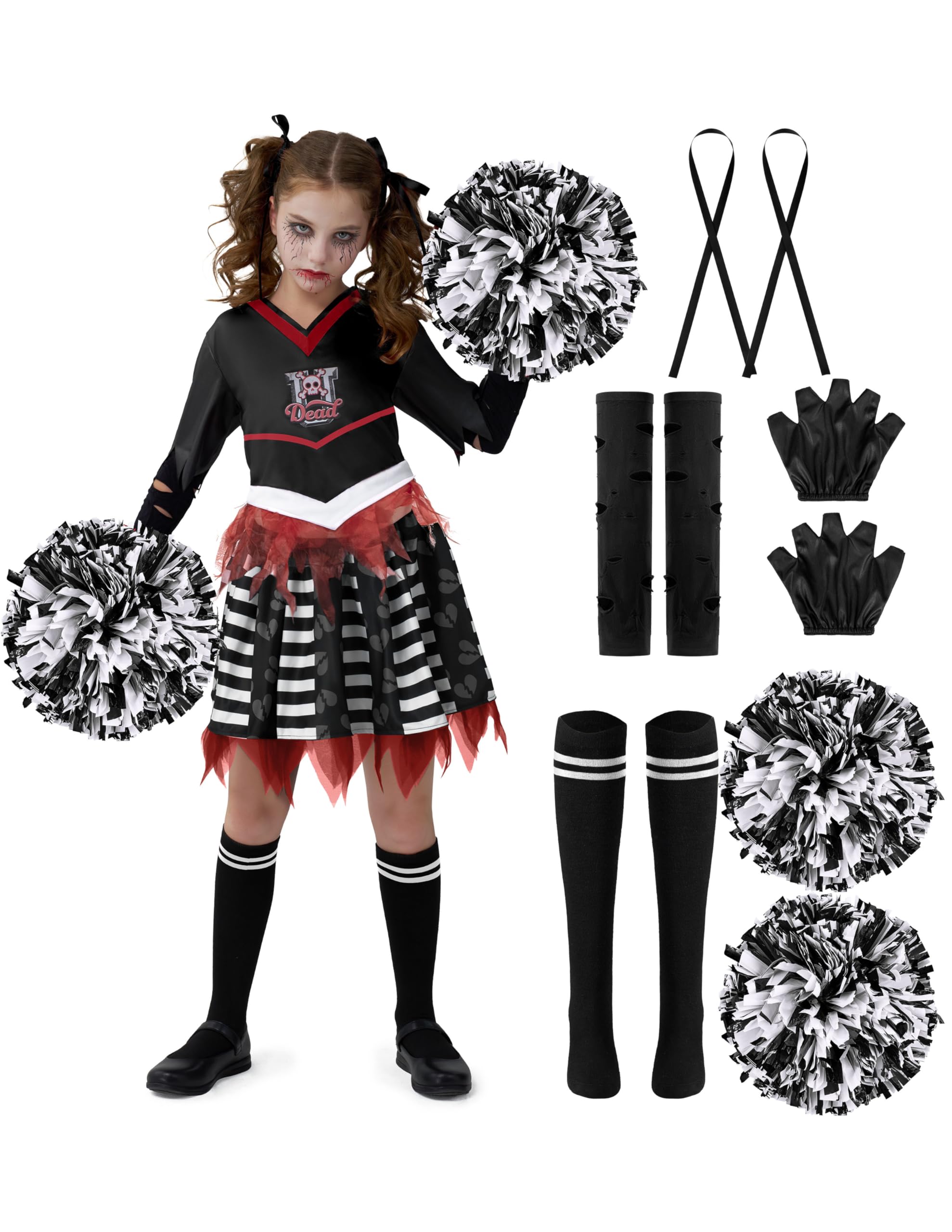 Spooktacular Creations Zombies Cheerleader Costume for Girls - Scary Spiritless Cheerleader Costume for Halloween-L
