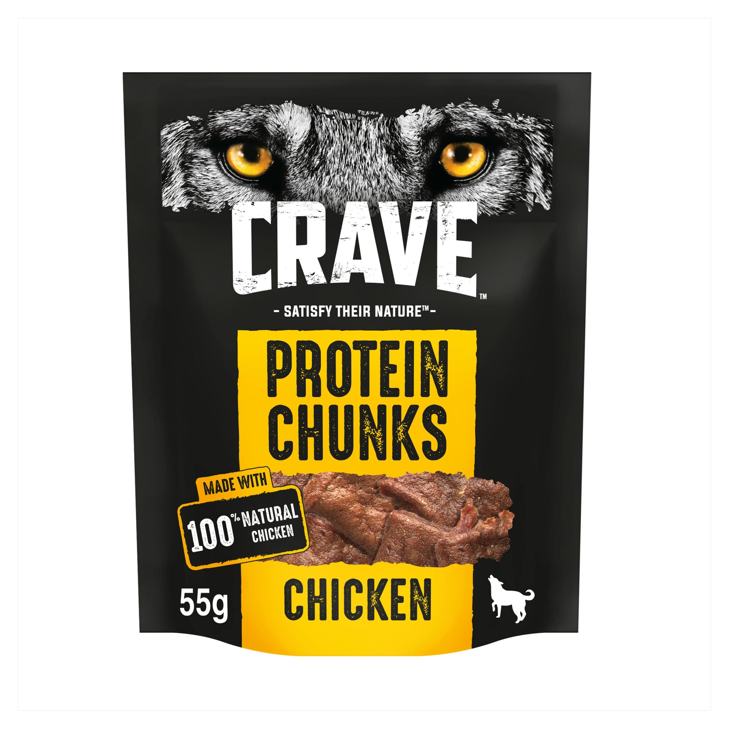 Crave Protein Chunks 6 x 55 g Snacks, Dog Treats Chicken with high Protein, Grain-free