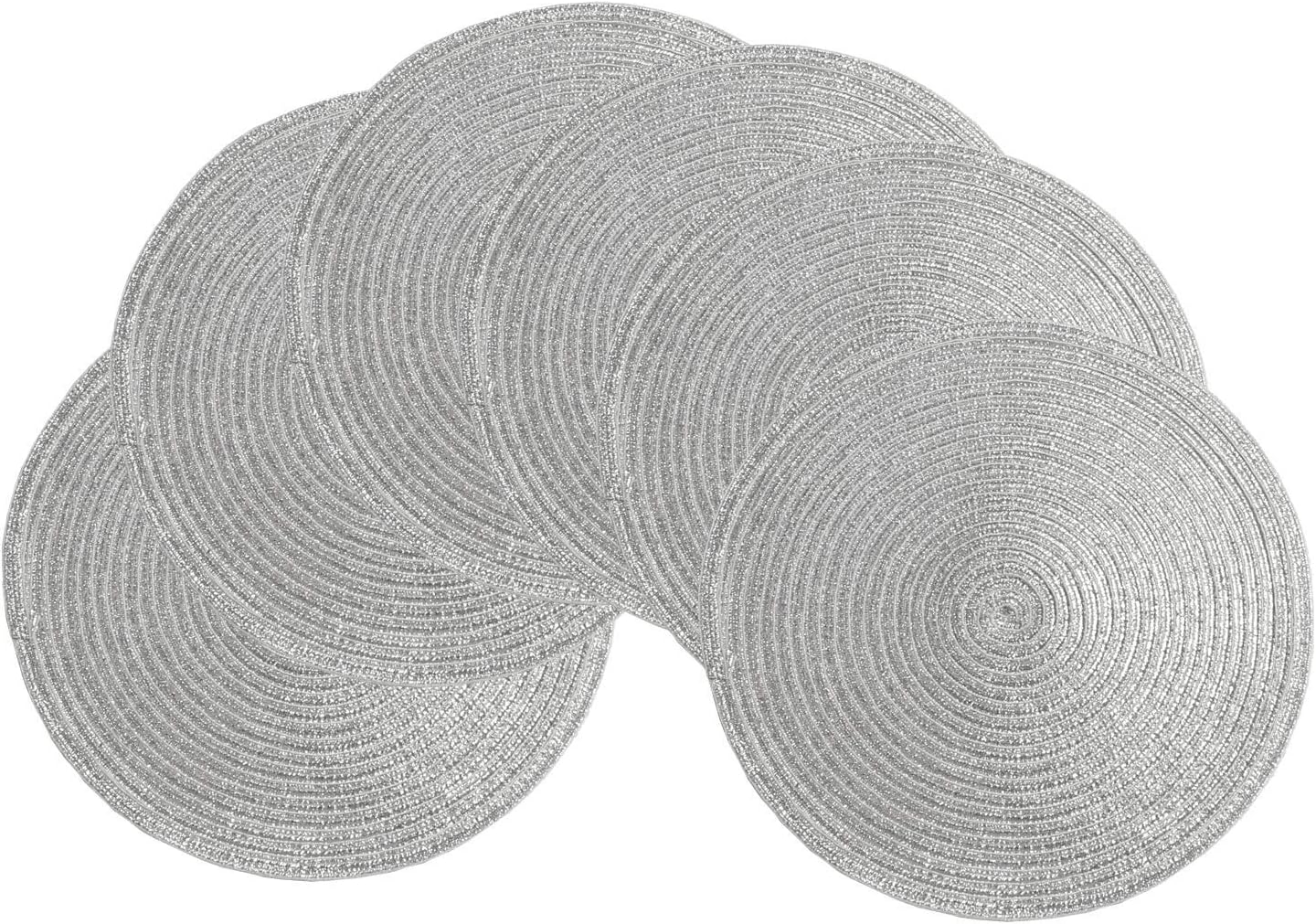 SHACOS Round Sparkle Placemats Set of 6 Decorative Silver Placemats