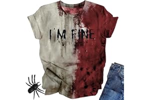 OCURHU I'm Fine Bloody Shirt Halloween Horror Blood Tshirts Funny Blood Bloodstained Splatter Halloween Costume